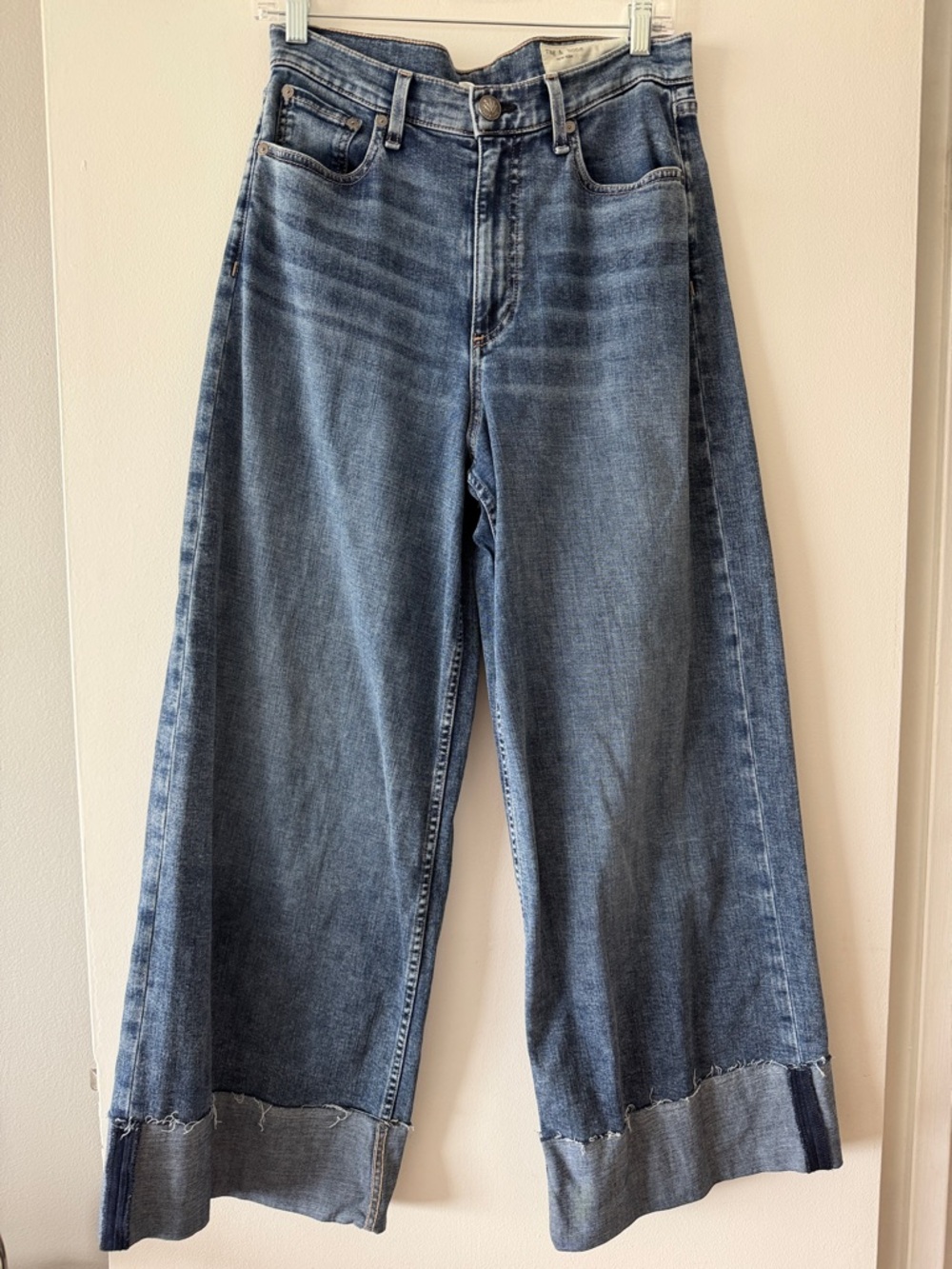 rag & bone Sofie High-Rise Ankle Ultra Wide Leg Jeans Leland Blue Size 29 GUC
